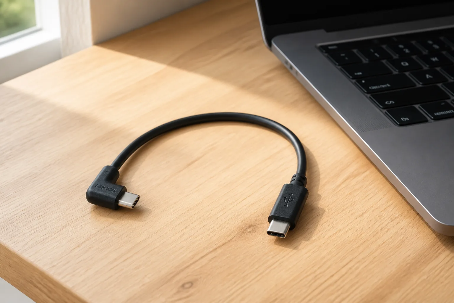 Black USB-C to USB-C cable with straight and right-angle connectors